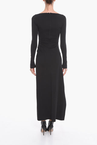 Stretchy-cotton LAWRENCE Long Dress with Squared Neckline