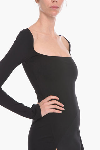 Stretchy-cotton LAWRENCE Long Dress with Squared Neckline