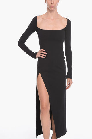 Stretchy-cotton LAWRENCE Long Dress with Squared Neckline
