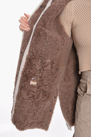 Cappotto in Pelle con Fodera in Pelliccia e Cappuccio