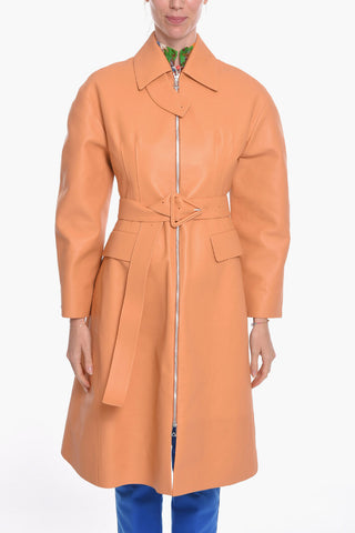Semiplongé-leather ZIp-up Coat