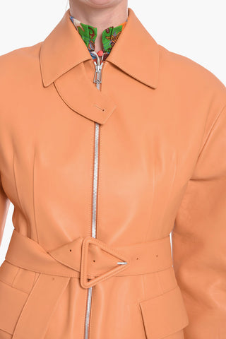 Semiplongé-leather ZIp-up Coat