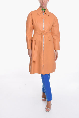 Semiplongé-leather ZIp-up Coat