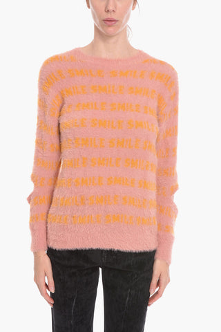Maglia girocollo con Scritte Intarsiate e Dettagli Cut-out