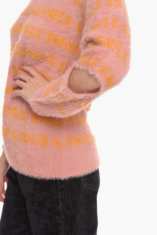 Maglia girocollo con Scritte Intarsiate e Dettagli Cut-out
