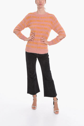 Maglia girocollo con Scritte Intarsiate e Dettagli Cut-out