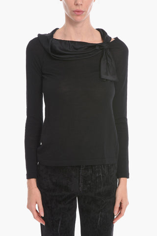 Wool Sweater with Silk Bow Detail