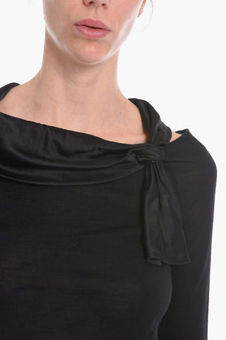 Wool Sweater with Silk Bow Detail