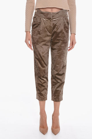 Velvet Cropped Trousers with Front-pleat