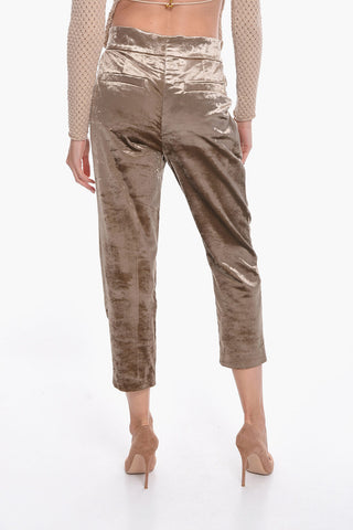 Velvet Cropped Trousers with Front-pleat