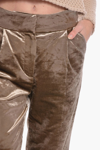 Velvet Cropped Trousers with Front-pleat