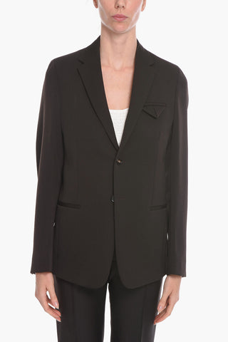 Grain-de-poudre Wool Single-breasted Blazer with Notch Lapel