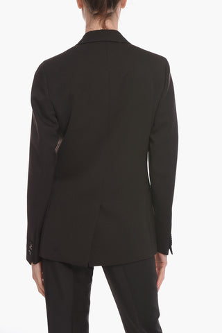 Grain-de-poudre Wool Single-breasted Blazer with Notch Lapel