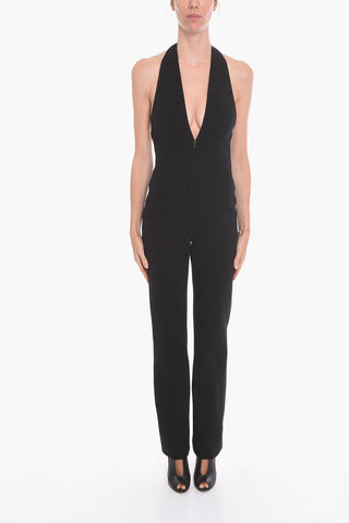 Open-back V-neck Wool Jumpsuit
