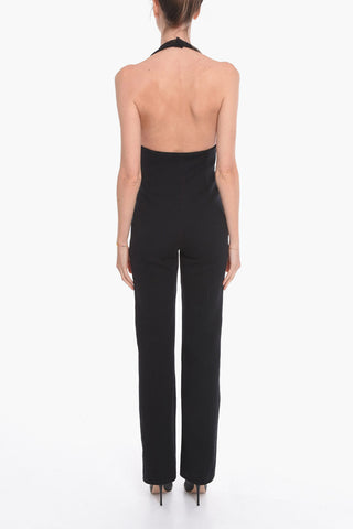Open-back V-neck Wool Jumpsuit