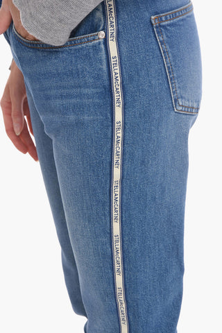 Mid-washed Cropped Denims with Logoed Side Bands 17cm