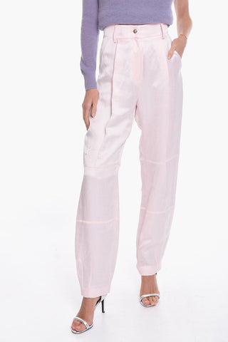 Pantaloni Sartoriali VOLTERRA in Satin di Lino a Una Pince