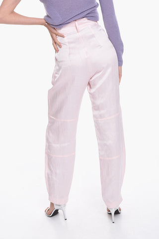 Pantaloni Sartoriali VOLTERRA in Satin di Lino a Una Pince