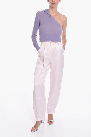 Pantaloni Sartoriali VOLTERRA in Satin di Lino a Una Pince