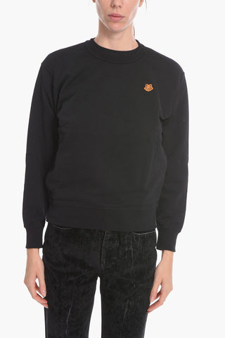 Fleeced-cotton Crewneck Sweatshirt with TIGER CREST Logo Patch