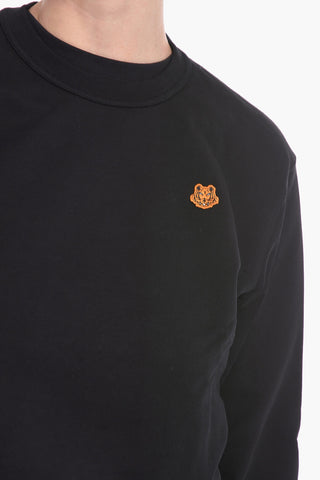 Fleeced-cotton Crewneck Sweatshirt with TIGER CREST Logo Patch