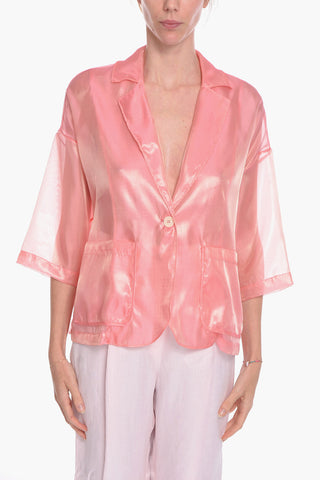 Meshed JUDI Single-breasted Blazer with 3/4 Sleeves