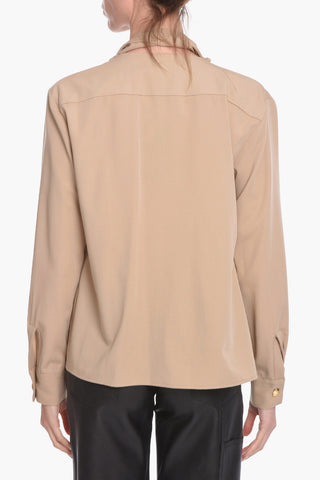 Wool-gabardine Draped Blouse with Gold-toned Embellishment