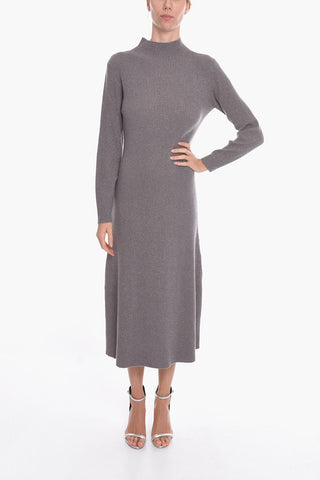 Vestito Lungo in Misto Cashmere a Collo Alto