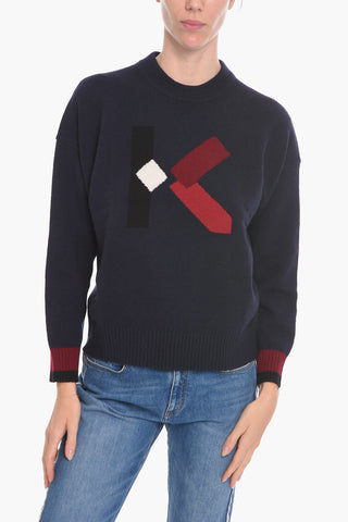Maglia girocollo in Lana con Logo K in Jacquard