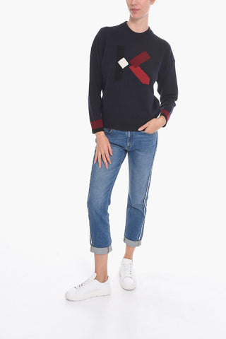 Maglia girocollo in Lana con Logo K in Jacquard