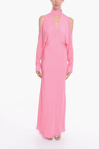 Viscose Crepe Long Dress with Cut-out Details