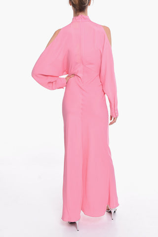 Viscose Crepe Long Dress with Cut-out Details