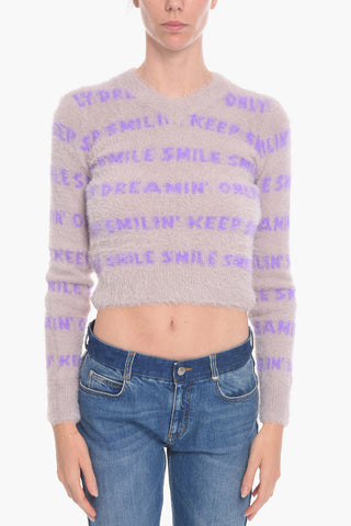 Maglia Collo a V con Scritte Intarsiate