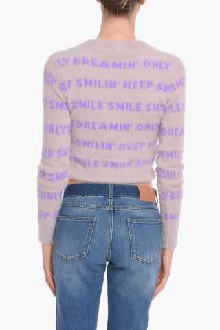 Maglia Collo a V con Scritte Intarsiate