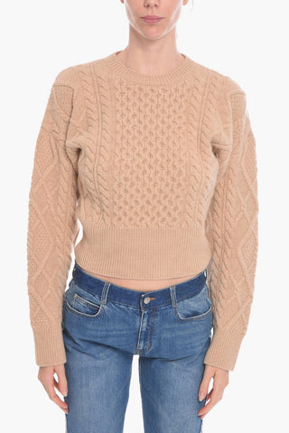 Virgin wool Aran-knitted Crewneck Sweater
