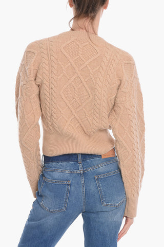 Virgin wool Aran-knitted Crewneck Sweater