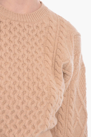 Virgin wool Aran-knitted Crewneck Sweater