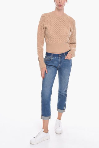 Virgin wool Aran-knitted Crewneck Sweater