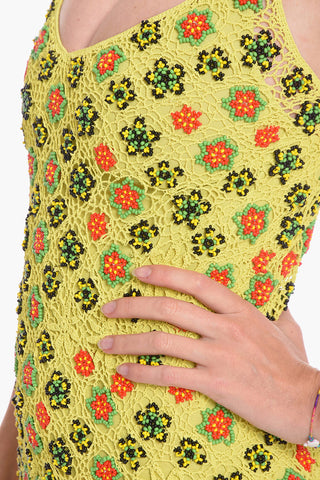 SALON 01 Viscose Crochet Flare Dress with Beaded Floral Motif