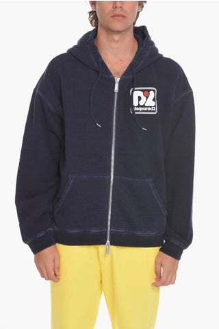 Zip-up Hoodie Sweatshirt with Logo Print