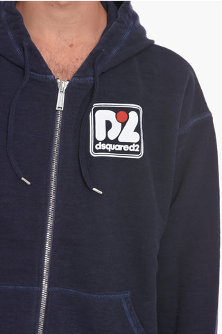 Zip-up Hoodie Sweatshirt with Logo Print
