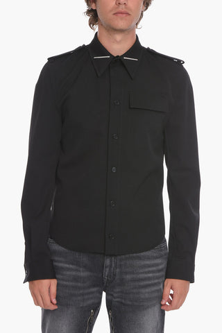 Camicia Militare in Lana Grain de Poudre con Dettaglio Triangoli