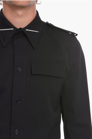 Camicia Militare in Lana Grain de Poudre con Dettaglio Triangoli