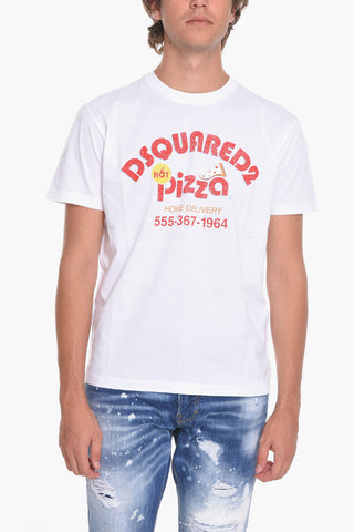 Crewneck T-shirt with Pizza Print