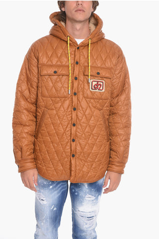 Quilted Shearling Jacket with Logo Patch