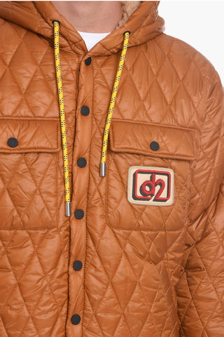 Quilted Shearling Jacket with Logo Patch
