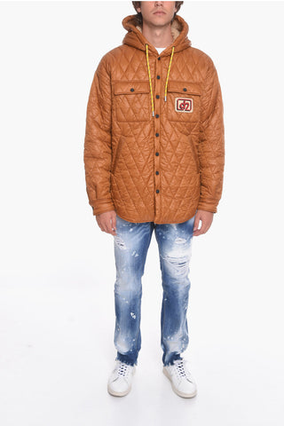 Quilted Shearling Jacket with Logo Patch