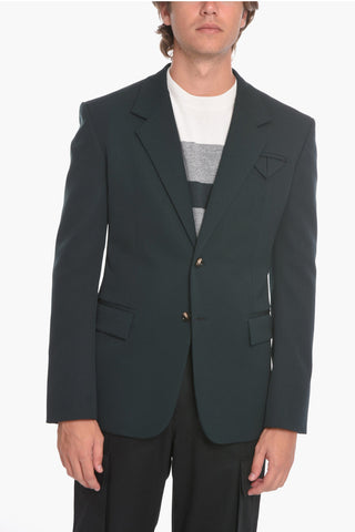 Wool Grain de Poudre Single-breasted Blazer with Notch Lapel