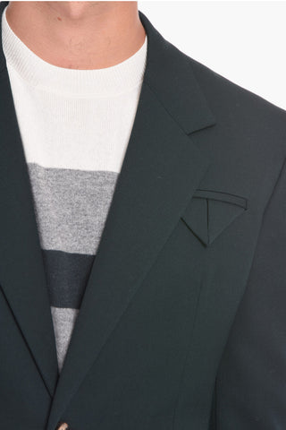 Wool Grain de Poudre Single-breasted Blazer with Notch Lapel