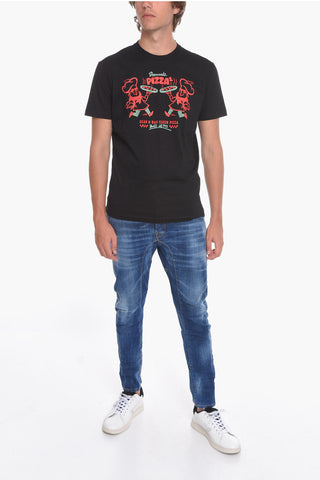 DEAN & DAN Crewneck T-shirt with Pizza Print